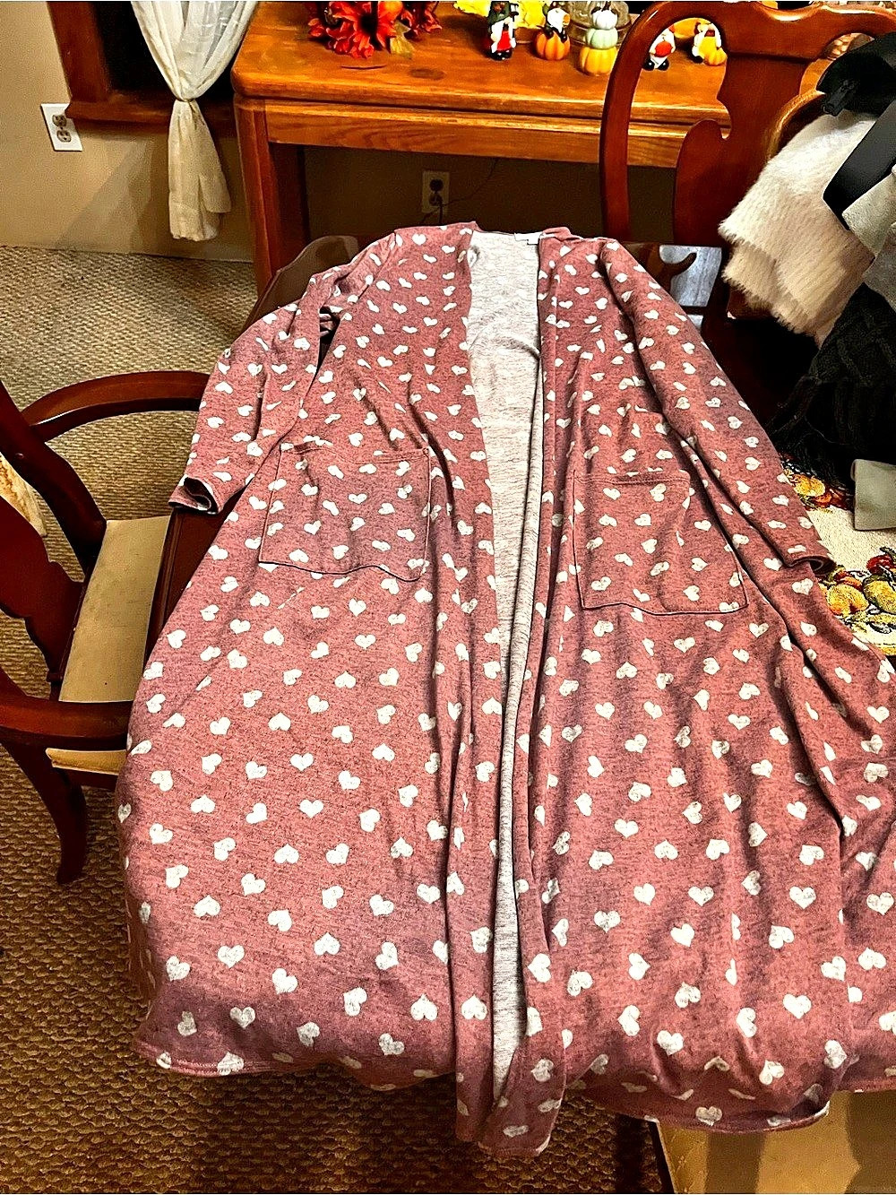 LuLaRoe Heart Print Open Front Jacket Size Large